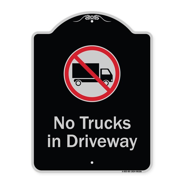 No Trucks In Driveway With Graphic Heavy-Gauge Aluminum Architectural Sign, 24" x 18", BS-1824-9810
